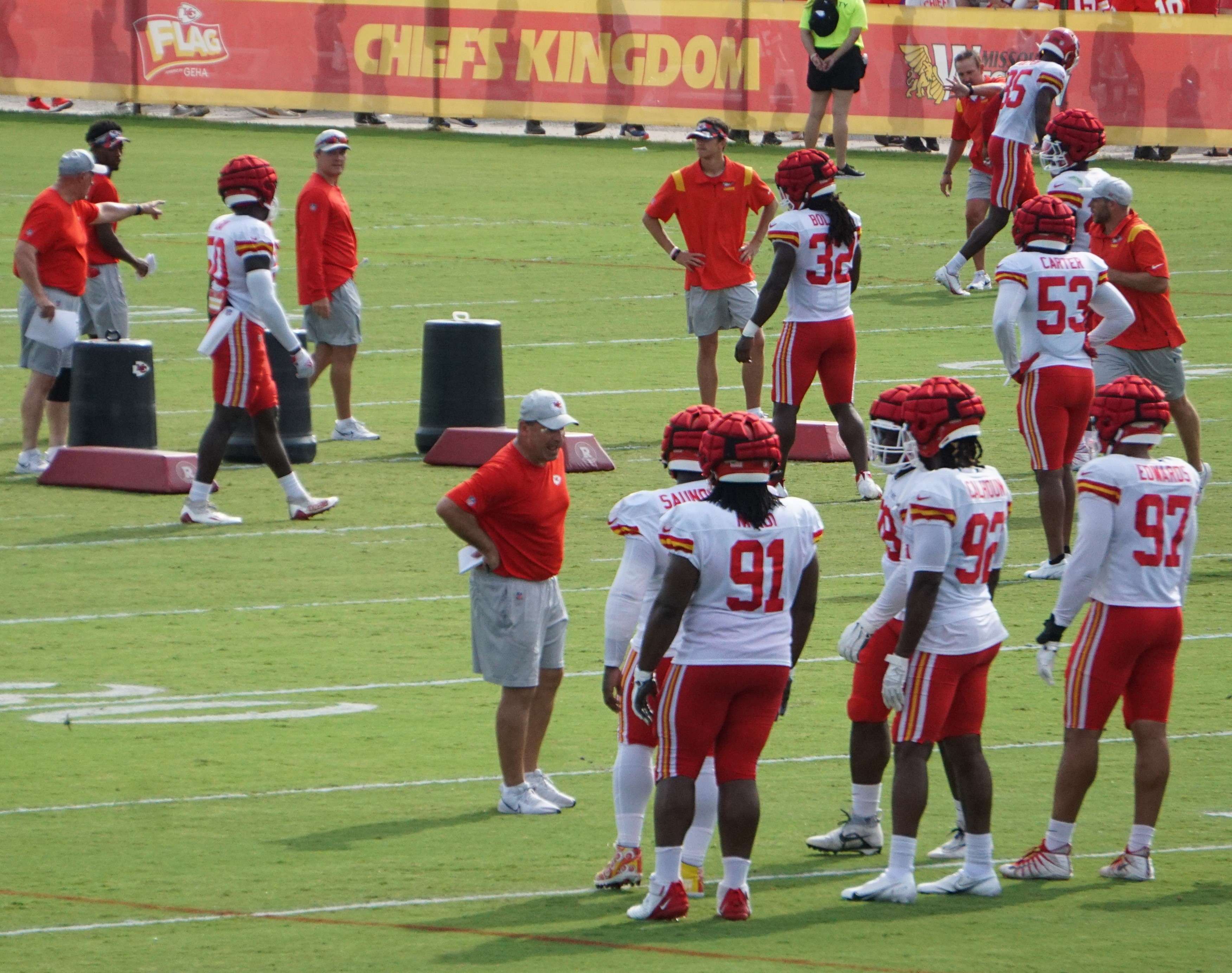 Defensive players going through individual drills.