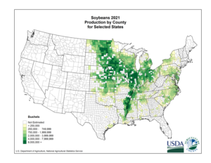 This is where farmers planted the most soybeans in 2021. The plants sweat more moisture than most other crops, trailing corn. (U.S. Department of Agriculture)