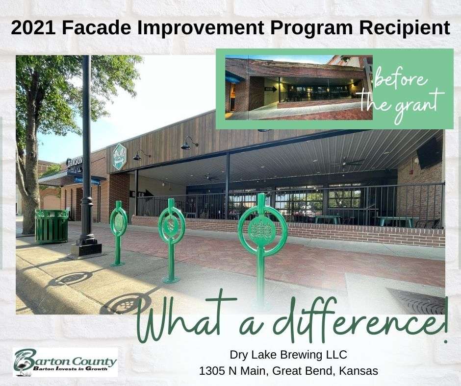 Dry Lake Brewing, 1305 Main Street in Great Bend, received improvements to its exterior with help from the facade improvement grant program through Barton County.