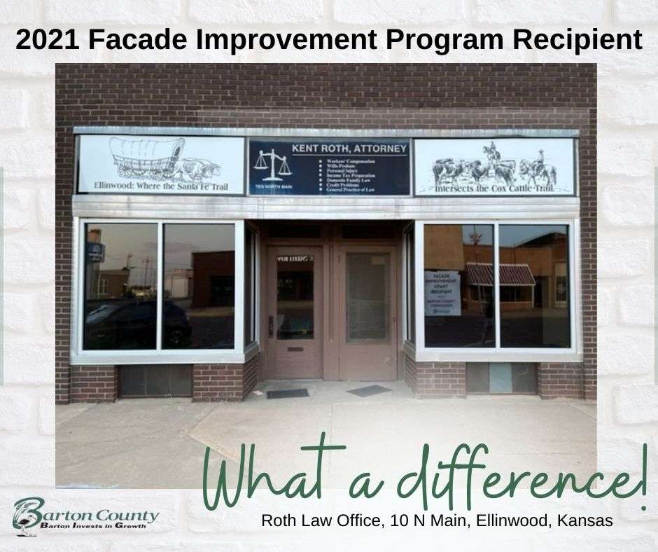 Roth Law Office, 10 N. Main in Ellinwood, received improvements to its exterior with help from the facade improvement grant program through Barton County.