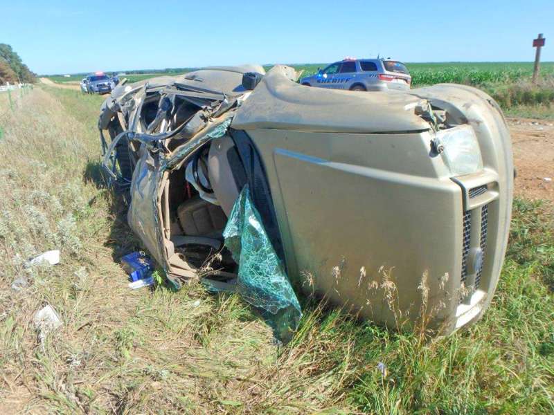 What's left of the pickup in the north ditch of E. Cloud Street. Photos courtesy Saline County Sheriff's Office