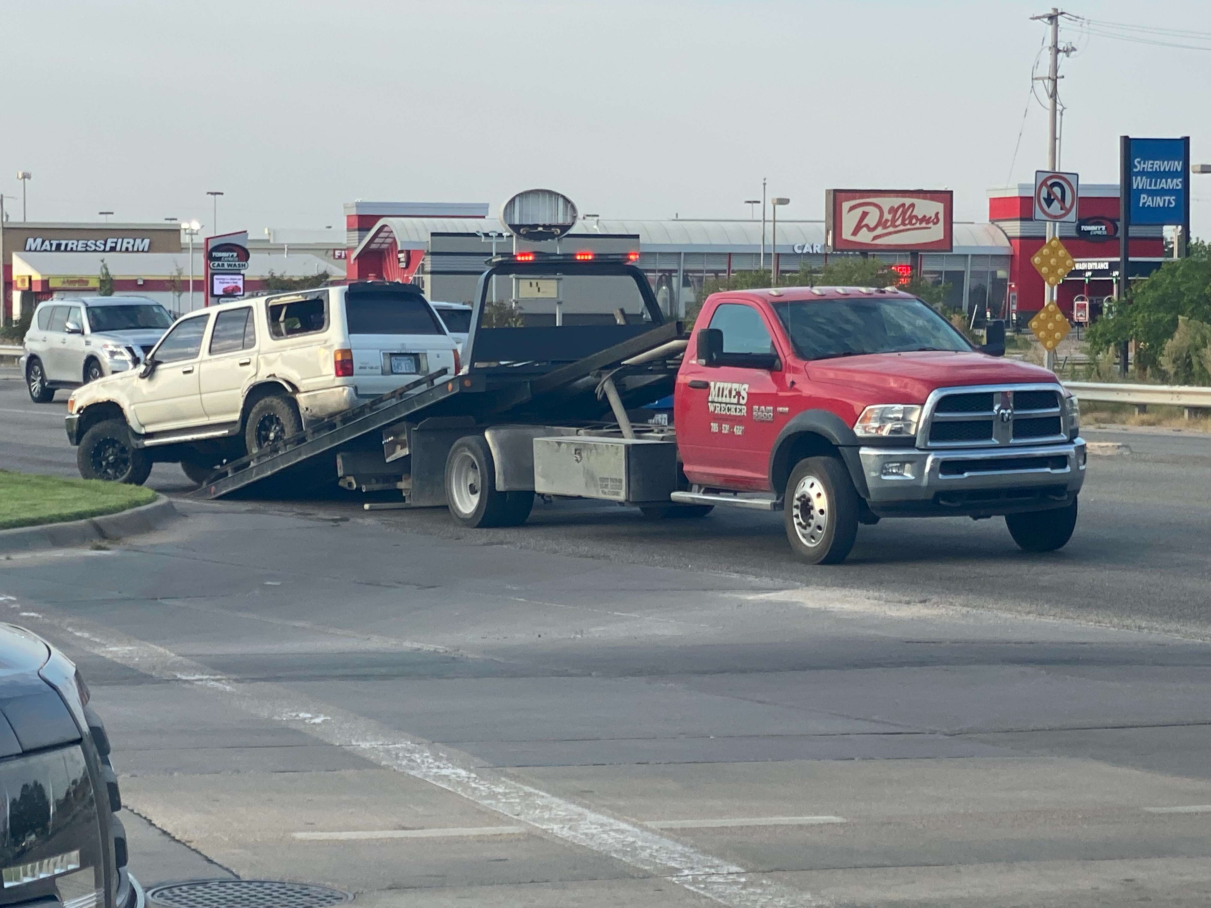 Toyota SUV being removed from crash scene