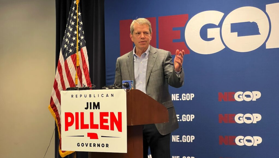 Nebraska GOP gubernatorial nominee Jim Pillen speaks during the Nebraska Republican Party’s “unity rally” May 11, 2022, in Lincoln. (Aaron Sanderford/Nebraska Examiner)