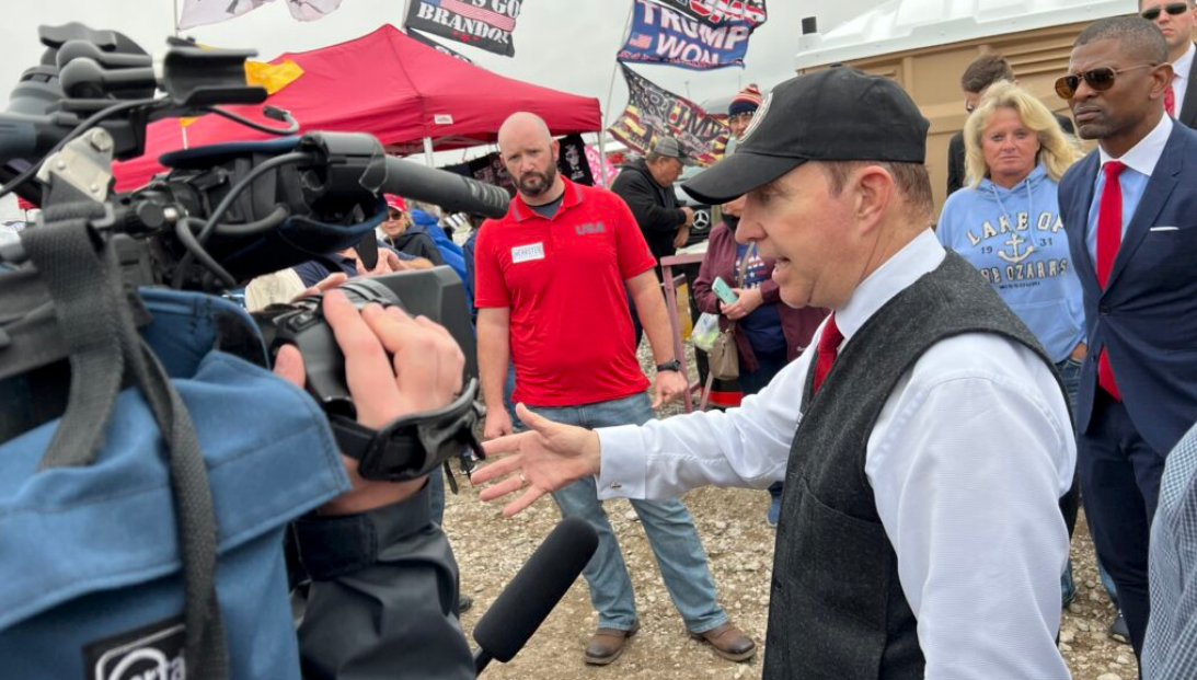Nebraska gubernatorial candidate Charles Herbster gives an interview April 29, 2022, after announcing that former President Donald Trump postponed his trip to Nebraska. (Aaron Sanderford/Nebraska Examiner)
