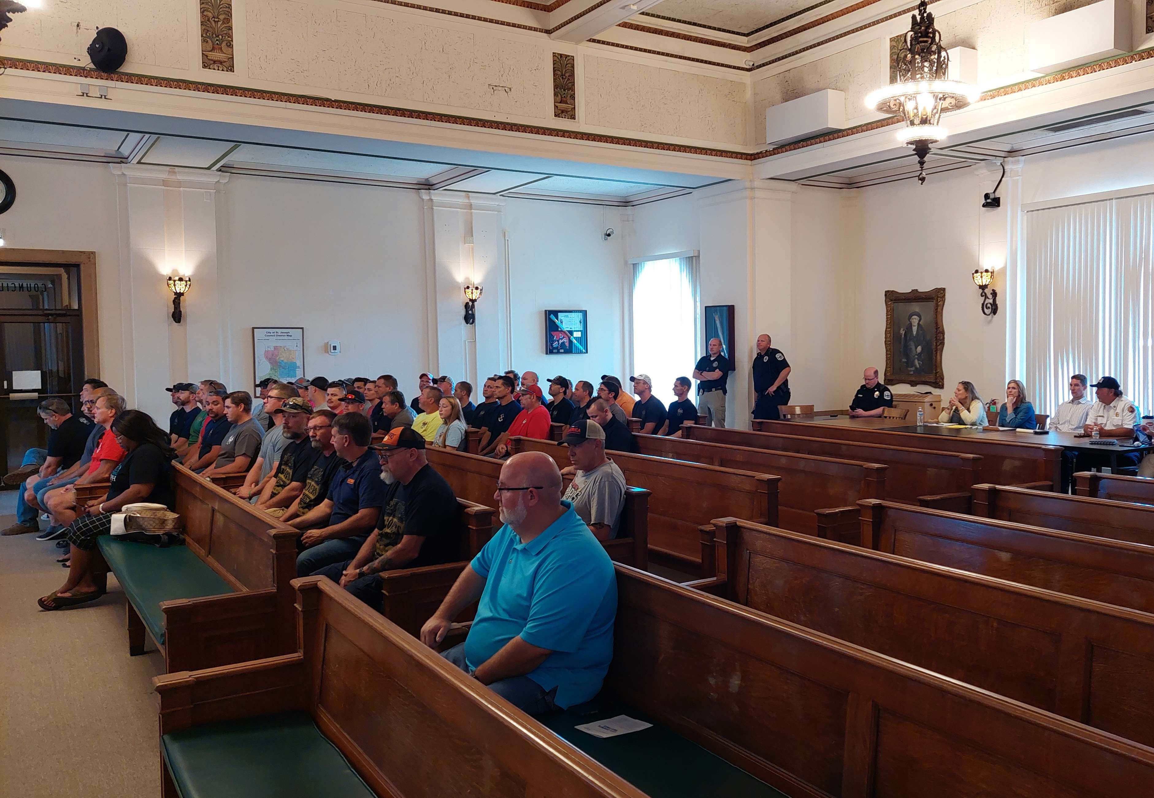 A good size crowd gathered Friday in the St. Joseph Council Chambers to hear if the half-cent sales tax increase would be approved for the November ballot/ Photo by Matt Pike