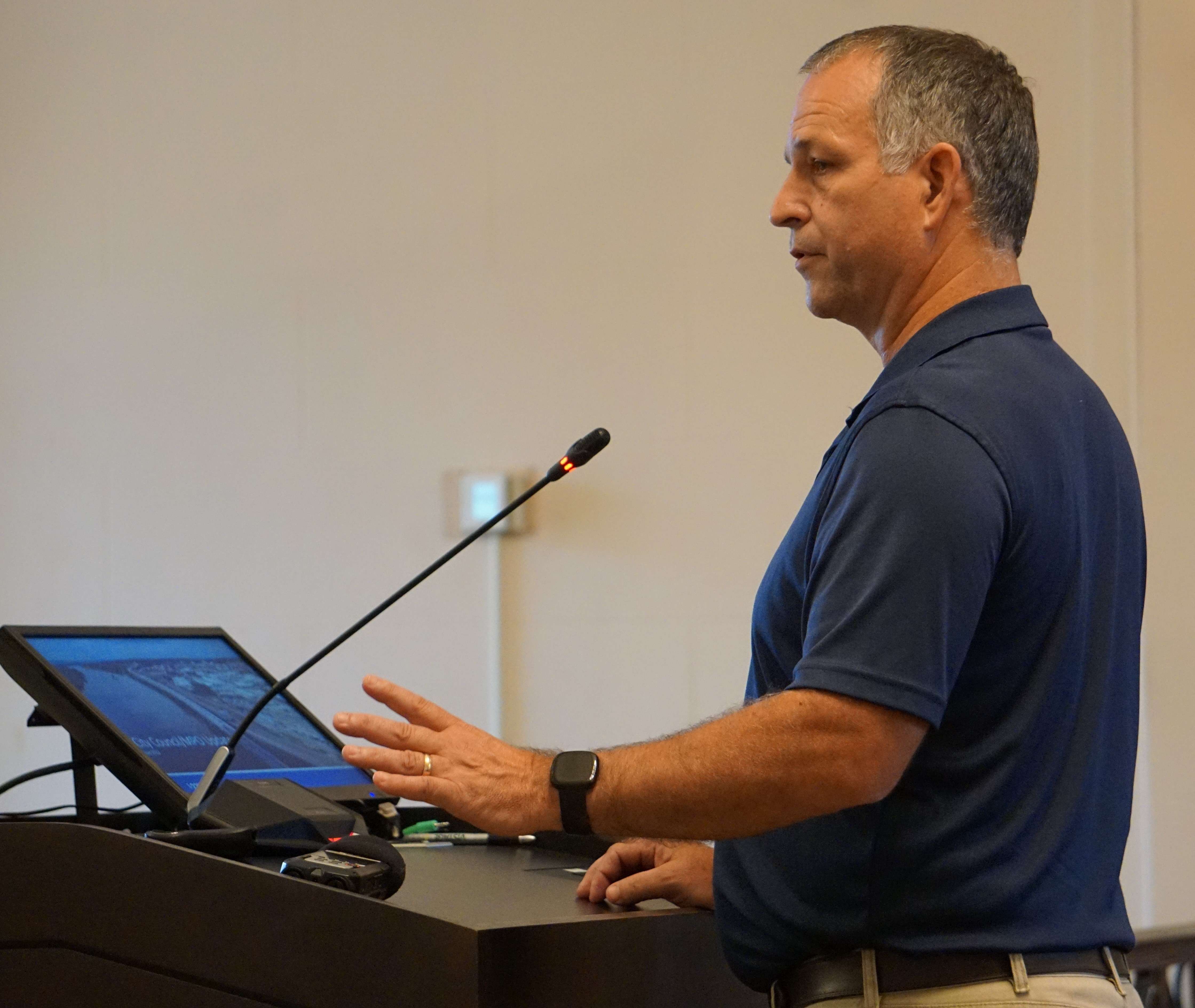 Northwest District Engineer Marty Liles presenting to the St. Joseph City Council, Liles and other MoDOT officials will be on hand Thursday to talk to the public/ Photo by Tommy Rezac