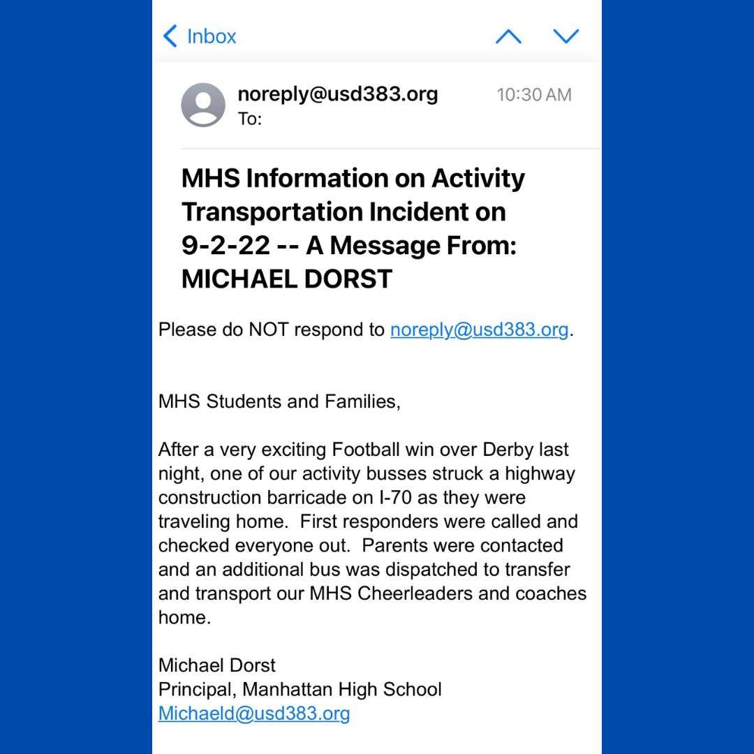 USD 383 Email to parents 09/03/2022