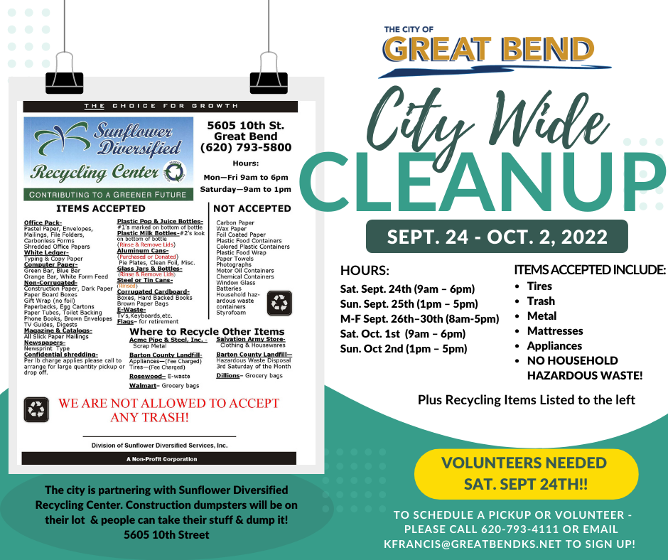 Reminder Great Bend citywide cleanup begins Saturday