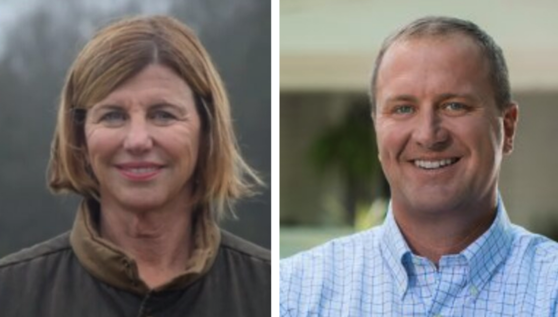 Trudy Bush Valentine, left, and Eric Schmitt (campaign photos).