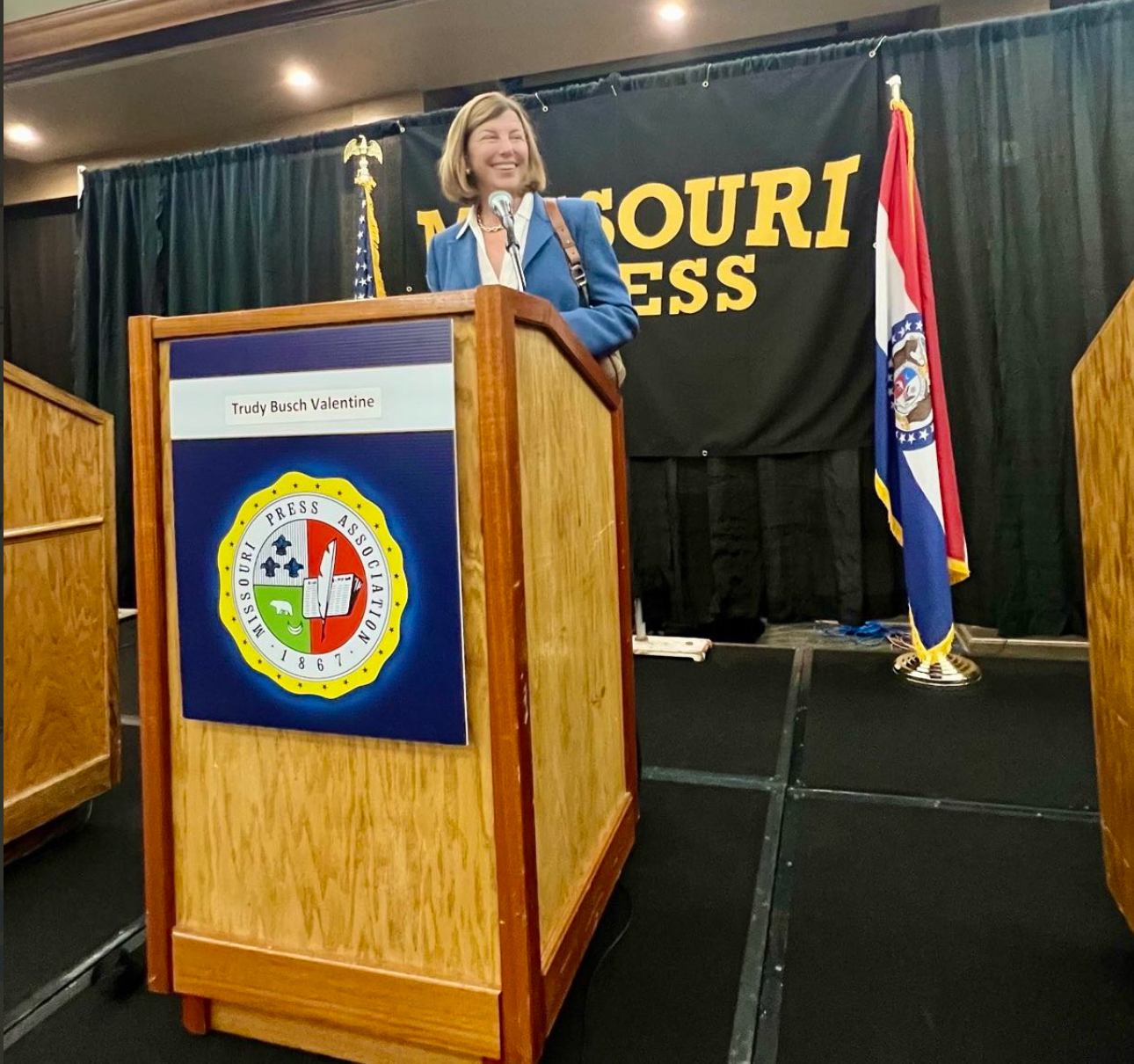 Valentine, a Democrat, spoke in Lake Ozark at the forum sponsored by the Missouri Press Association-courtesy photo&nbsp;