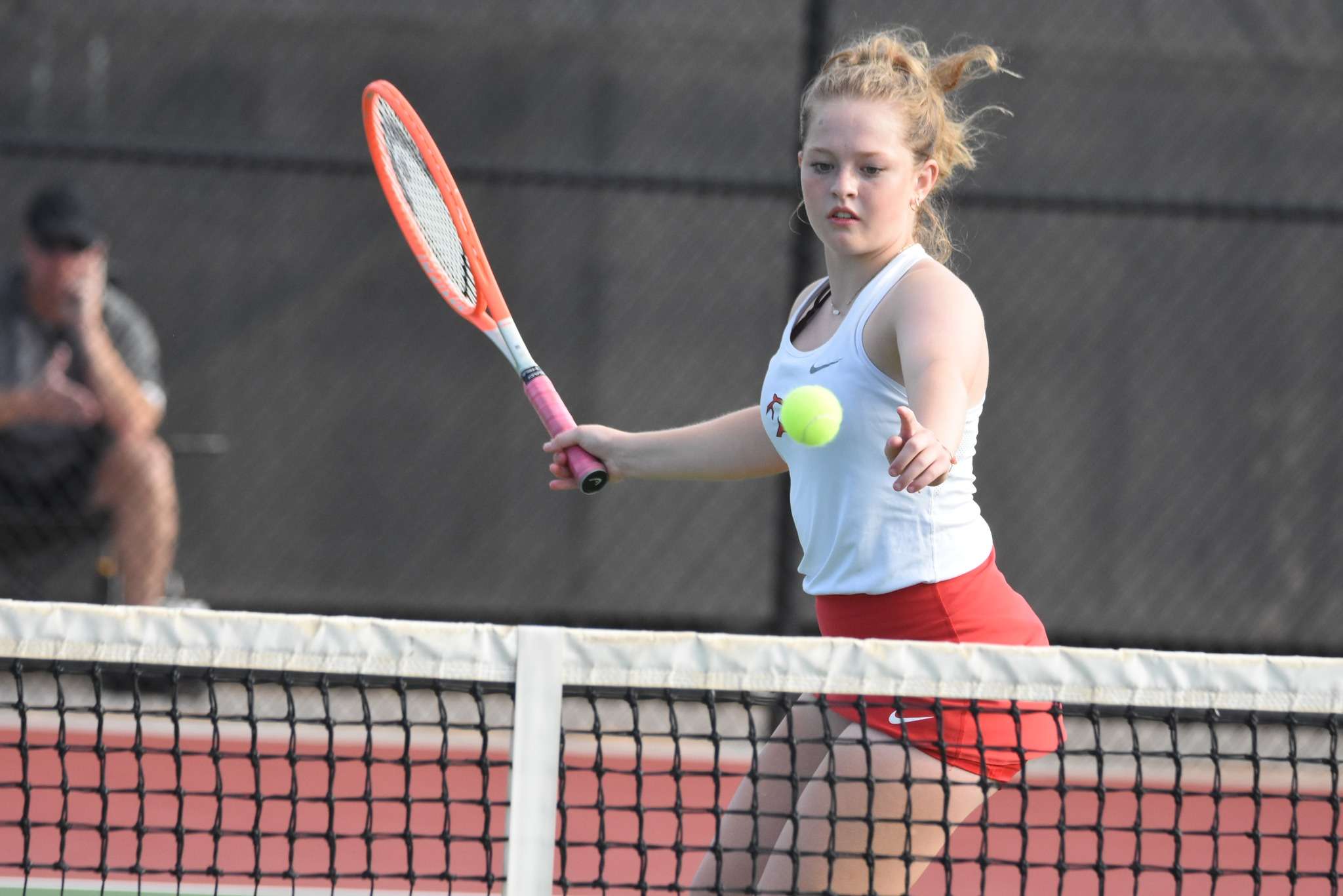 Great Bend junior Taylor Lashley competed at No. 1 doubles with Samantha Mayers Saturday at home.