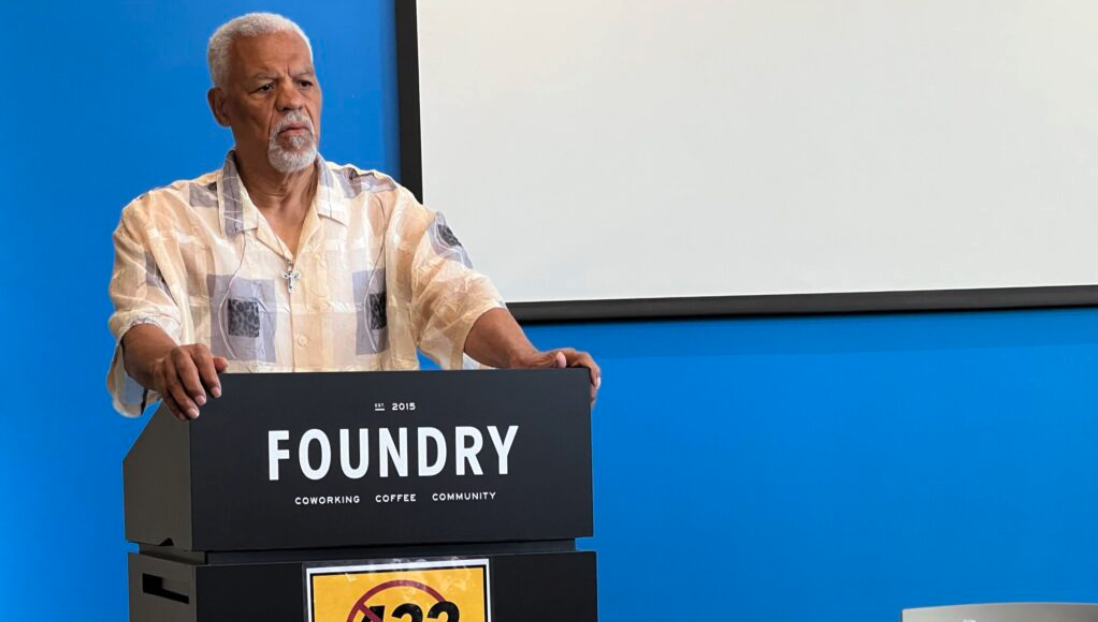 Civil rights activist Preston Love Jr. of Omaha speaks in Lincoln during a panel discussion about reasons he opposes Initiative 432 in Nebraska, the voter ID initiative. (Aaron Sanderford/Nebraska Examiner)