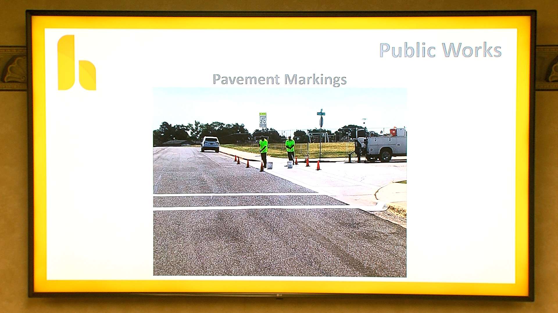 Hays Public Works employees apply a fresh coat of paint to a school crosswalk in August. Street paint has been difficult to get due to COVID. (City of Hays)