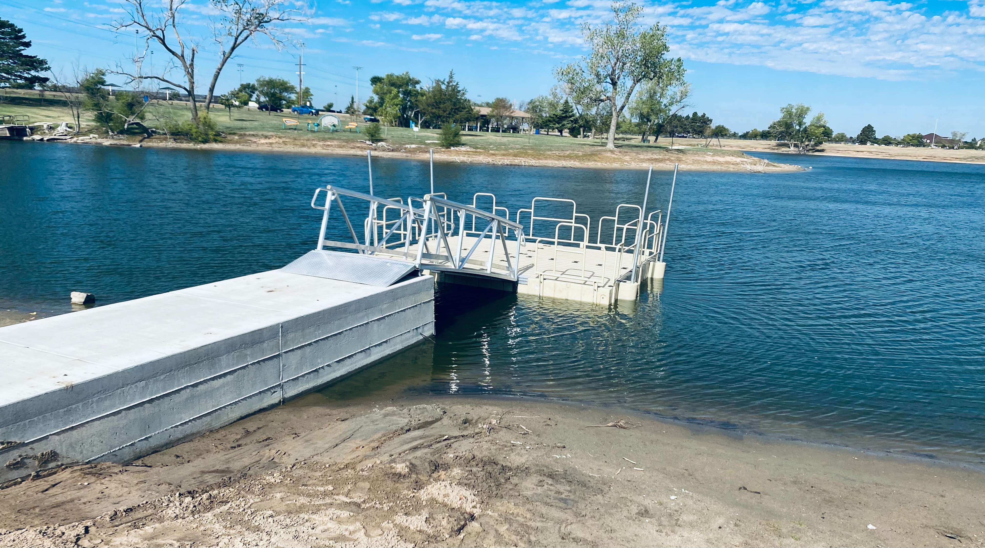 New fishing dock at Veterans Lake in Great Bend.