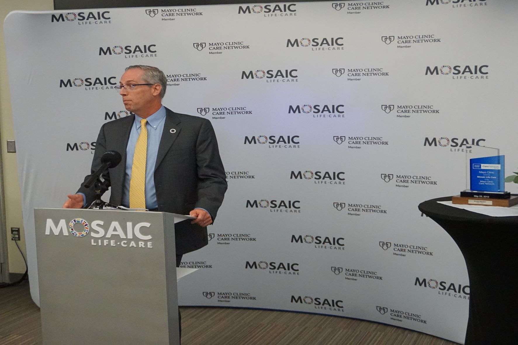 Mayo Clinic Chief Medical Officer Clark Otley was in St. Joseph to celebrate Mosaic Life Care being a part of the Mayo Clinic Care Network for 10 years/ Photo by Matt Pike