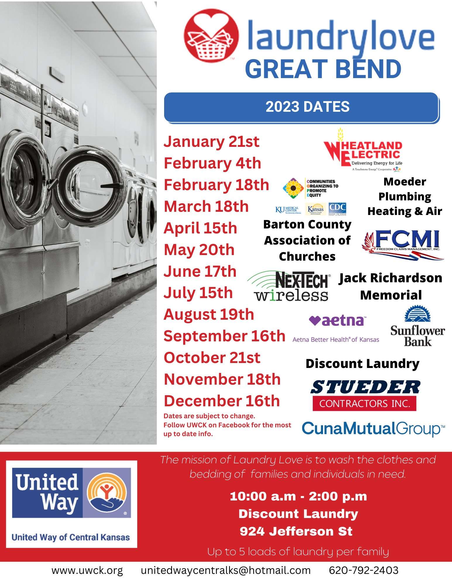Free Laundry 2023 dates in Great Bend