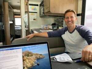 U.S. Sen. Ben Sasse, R-Neb., travels Nebraska in 2020 aboard his campaign bus. (Aaron Sanderford/Nebraska Examiner)