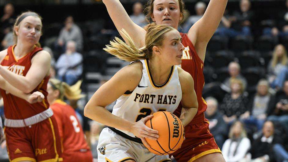 Fort Hays State's Emma Ruddle attempts a shot in an MIAA game vs. Pittsburg State on Saturday, January 7, 2023 inside Gross Memorial Coliseum. (FHSU Athletics photo/Nicole Heitmann)