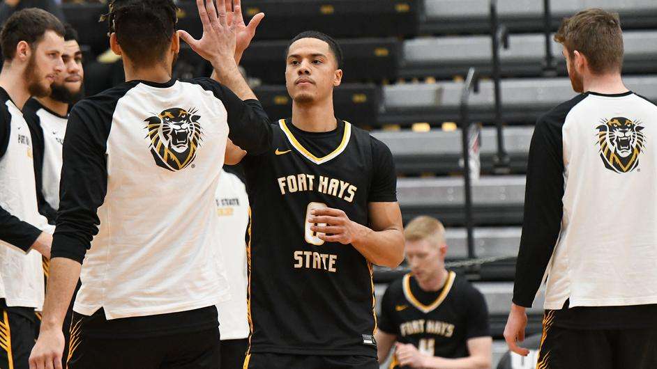 FHSU's Elijah Nnanabu is introduced prior to a game vs. Central Missouri in Warrensburg, Mo. on December 31, 2022. (FHSU Athletics photo (Seth Kincaid)