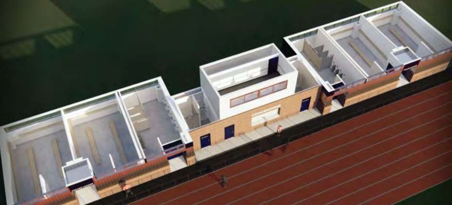 Rendering - Soccer / Track Complex Building featuring press box, concessions, restrooms and locker rooms (This is Phase 2 completion of the 2010 Track / Soccer Complex plan)
