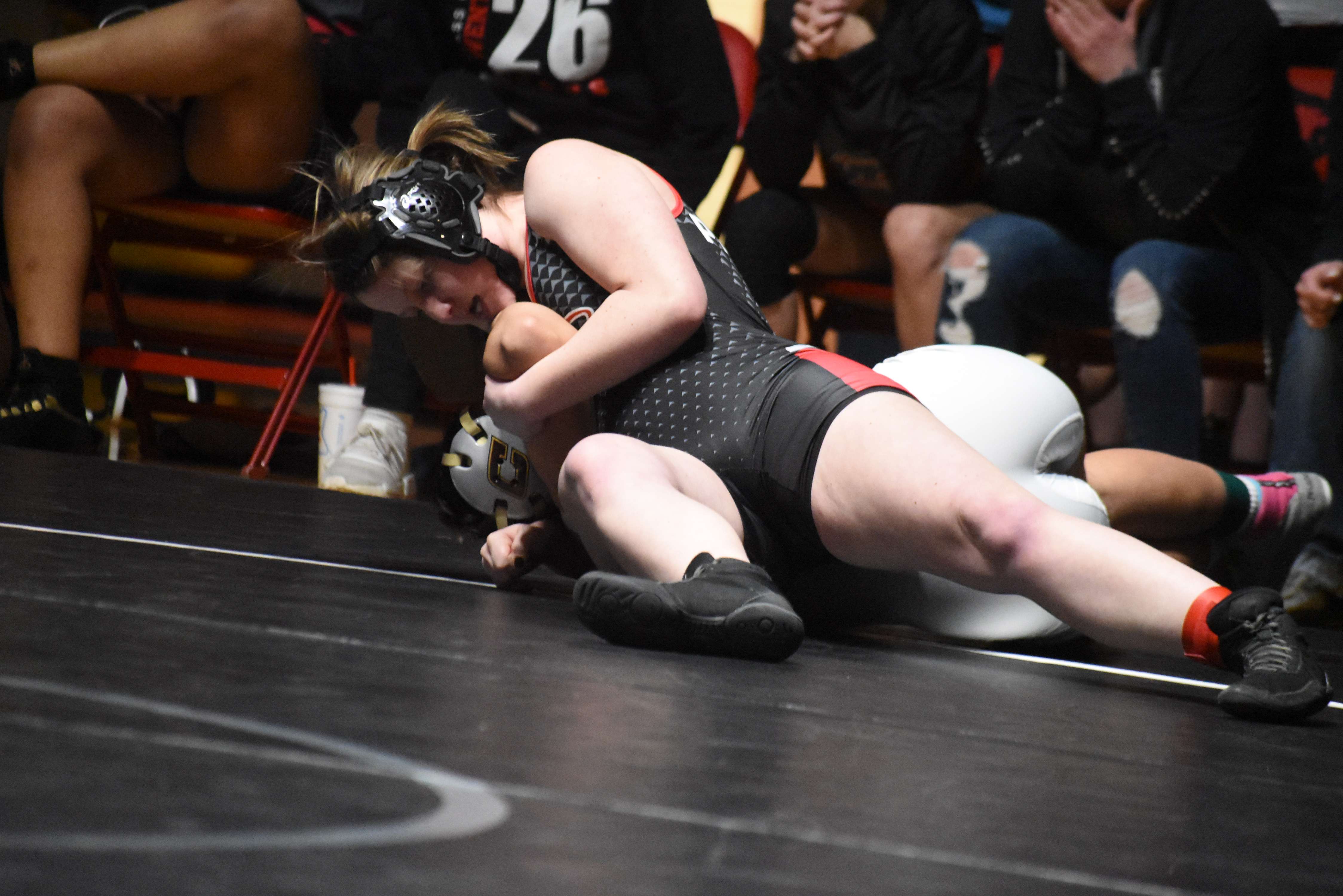 Danica Cline prepares for the pin at 145 pounds.