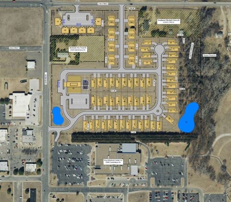 Development map for The Grove, a $40 million mixed housing complex and community center planned for north of HaysMed on Canterbury. Grow Hays