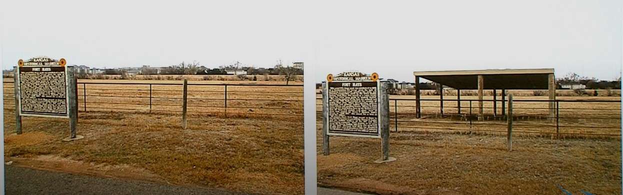 Salvaged materials were used to construct the buffalo shade shelter. City of Hays