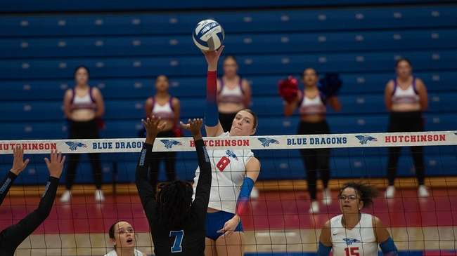 Anna Dean hammers a career-high 16 kills to lead the Blue Dragon Volleyball team against MSU-West Plains on Saturday at the Mineral Area Tournament in Park Hills, Mo.