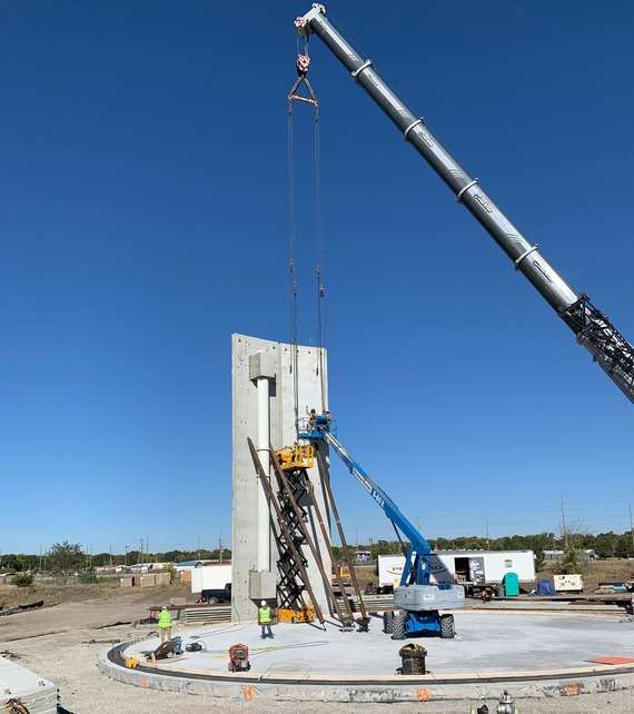 Work is ongoing on the first of two First Street water tanks in Newton. Photo Courtesy City of Newton.