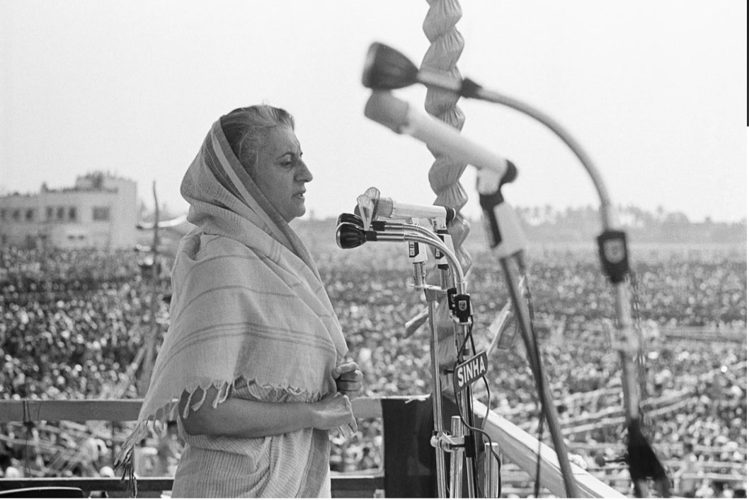 Indias Prime Minister Indira Gandhi addresses an election rally at Diamond Harbour Village, near Calcutta, India on Feb. 20, 1977, appealing to people to vote for her ruling Congress Party at the Indian Parliamentary Elections scheduled to be held on March 16. AP Photo