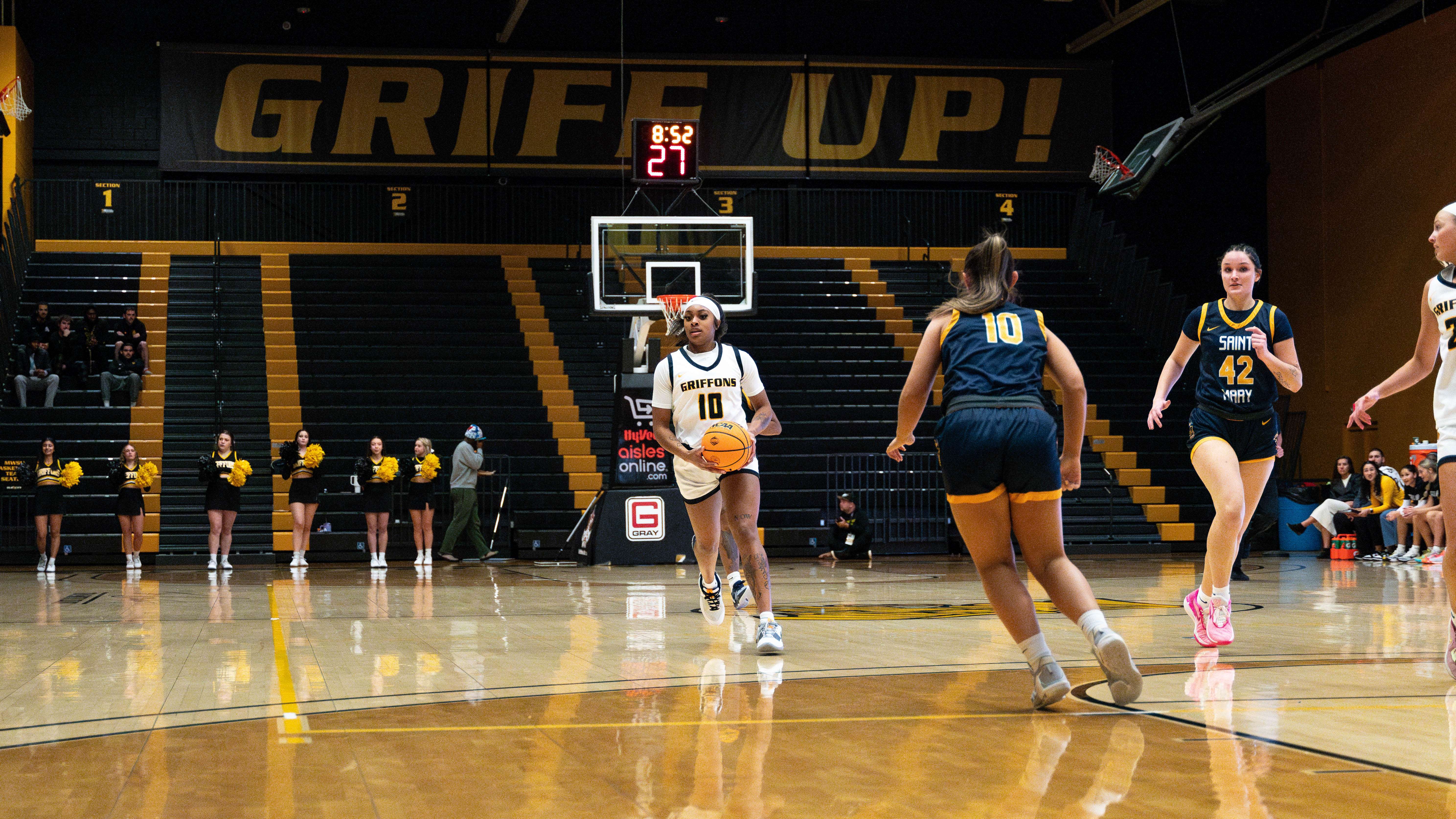 Connie Clarke (10) scored 21 points and pulled nine rebounds in Missouri Western's 103-65 win over Saint Mary in St. Joseph on Monday. Photo by A.J. Robbins.