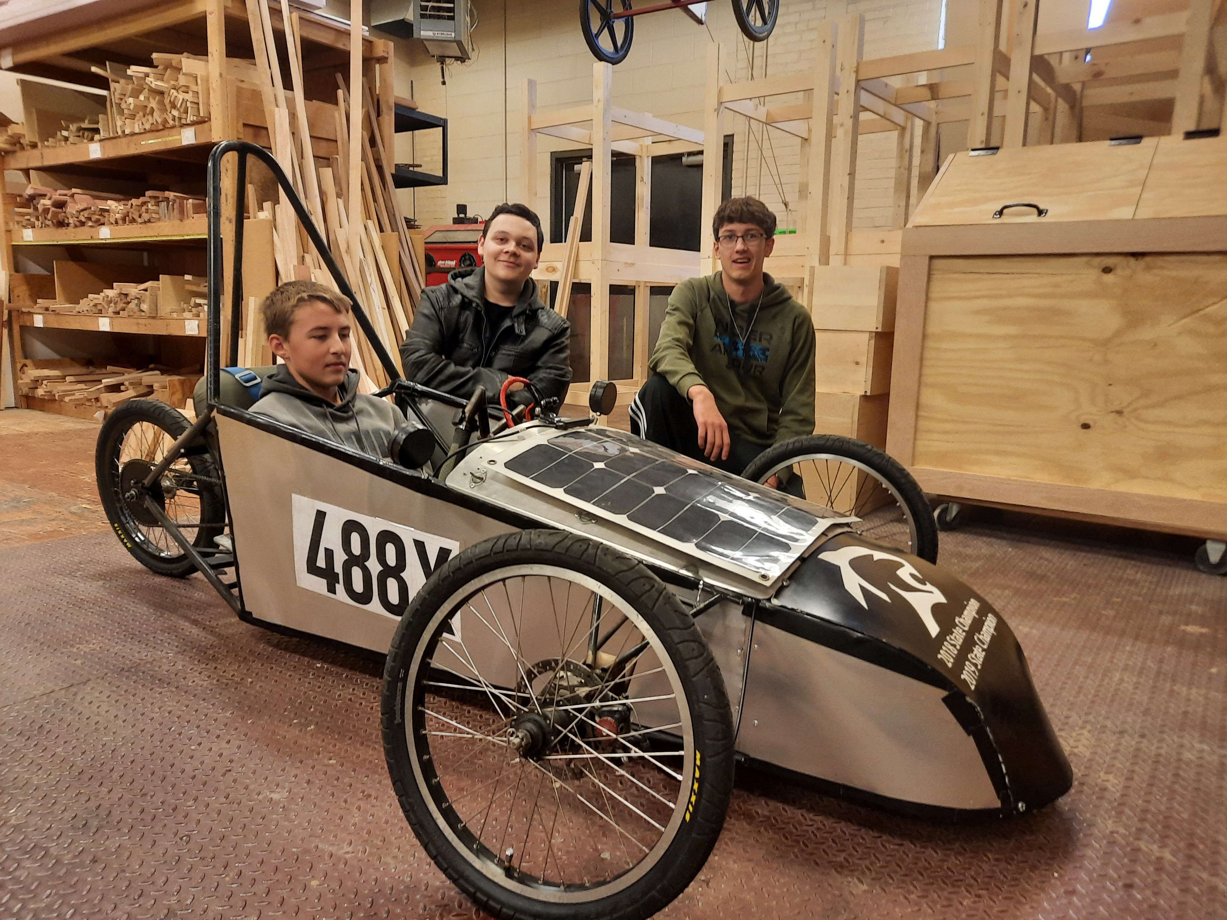 From left: Great Bend High School sophomore Josh Manning and juniors Alex Allen and Matthew Williams are three of 13 students who have restarted the Vocational Technology Club at GBHS.