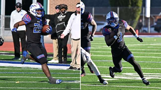 Tyrell Reed Jr. (left) and Brandon Epton Jr. lead a talented and deep group of Blue Dragon running backs this season. (Photos by Andrew Carpenter/Blue Dragon Sports Information)
