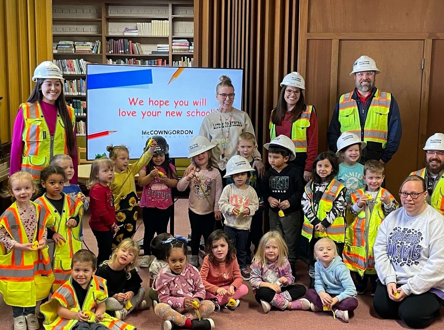 Staff from McCownGordon Construction stopped by the Little Panthers Preschool at Eisenhower Elementary School in Great Bend last week to give students a hands-on learning experience.