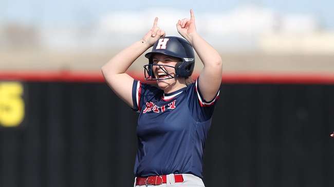 Allie Stipsits combined for six hits in No. 17 Hutchinson's doubleheader sweep of the McPherson College JV on Sunday in McPherson (Billy Watson/Blue Dragon Sports Information)<br>