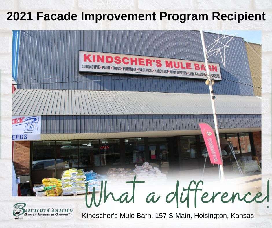 Kindscher's Mule Barn, 157 S. Main Street in Hoisington, received improvements to its exterior with help from the facade improvement grant program through Barton County.