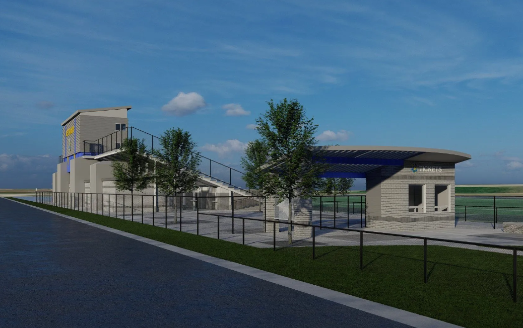 <b>A rendering of the Coach Ted K. Kessinger Family Stadium</b>. Rendering courtesy Bethany College