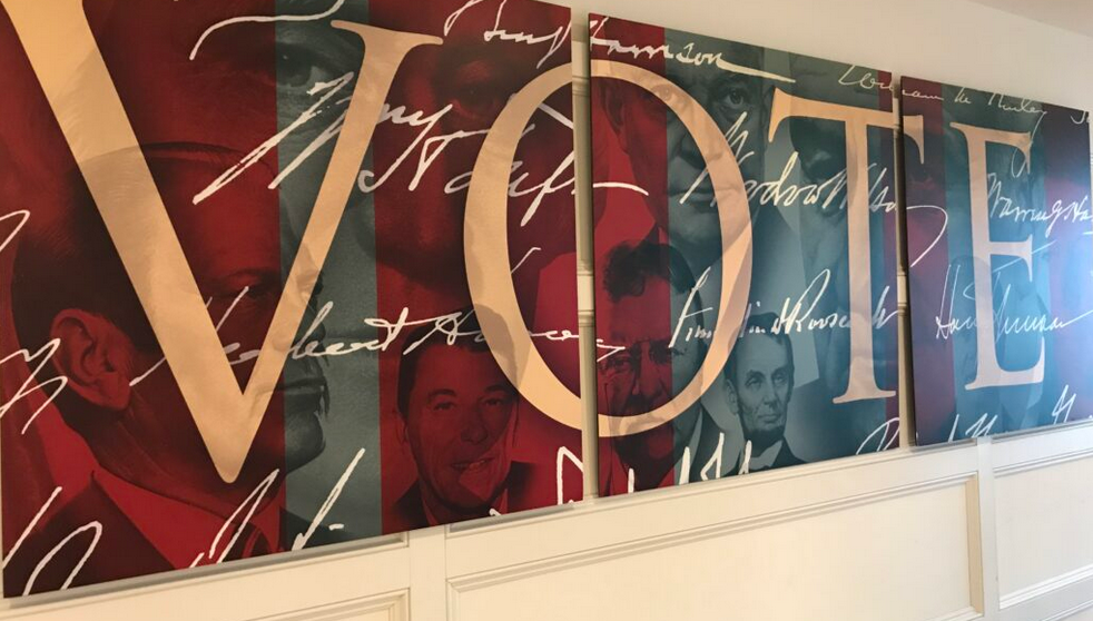 Wall art at the Douglas County Election Commissioner’s Office. (Cate Folsom/Nebraska Examiner)