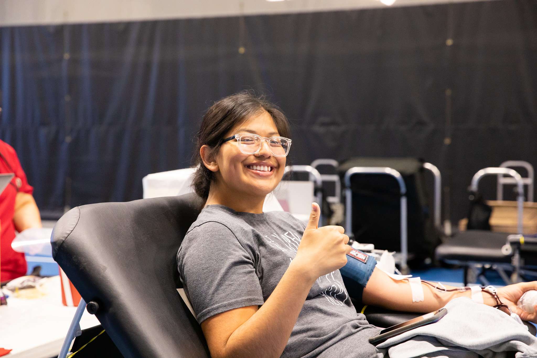 A student gives blood on the Barton campus last fall.