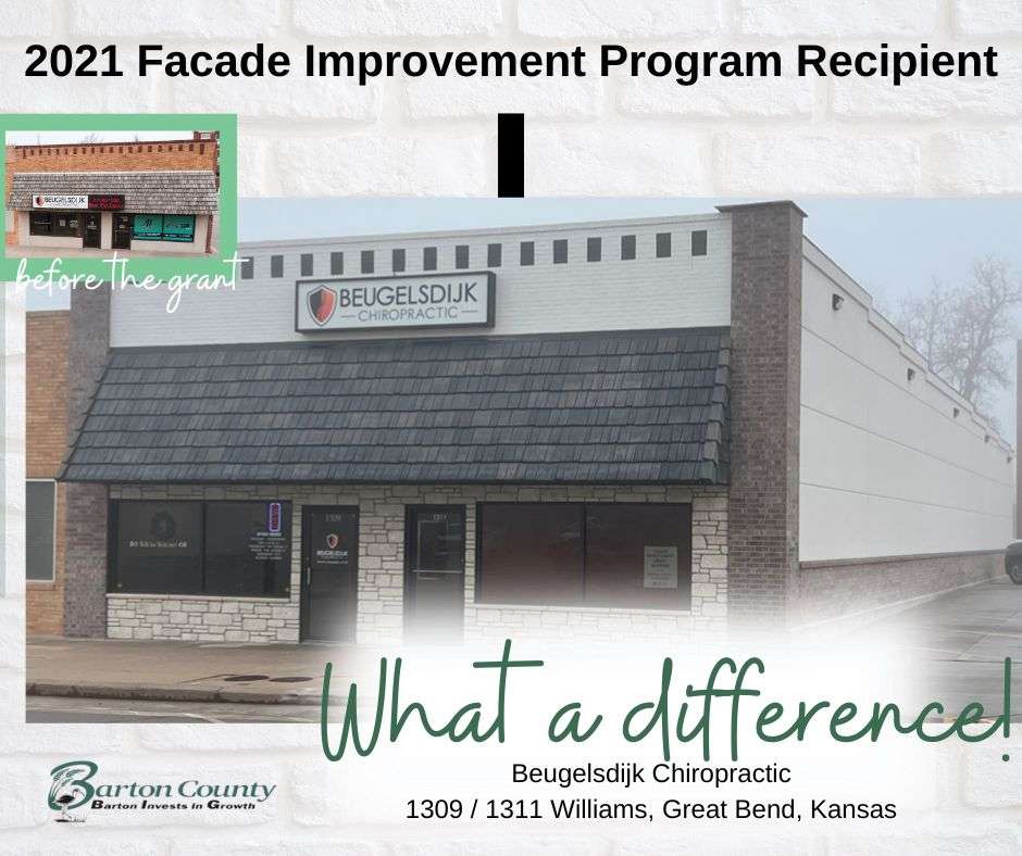 Beugelsdijk Chiropractic, 1309 / 1311 Williams in Great Bend, received improvements to its exterior with help from the facade improvement grant program through Barton County.