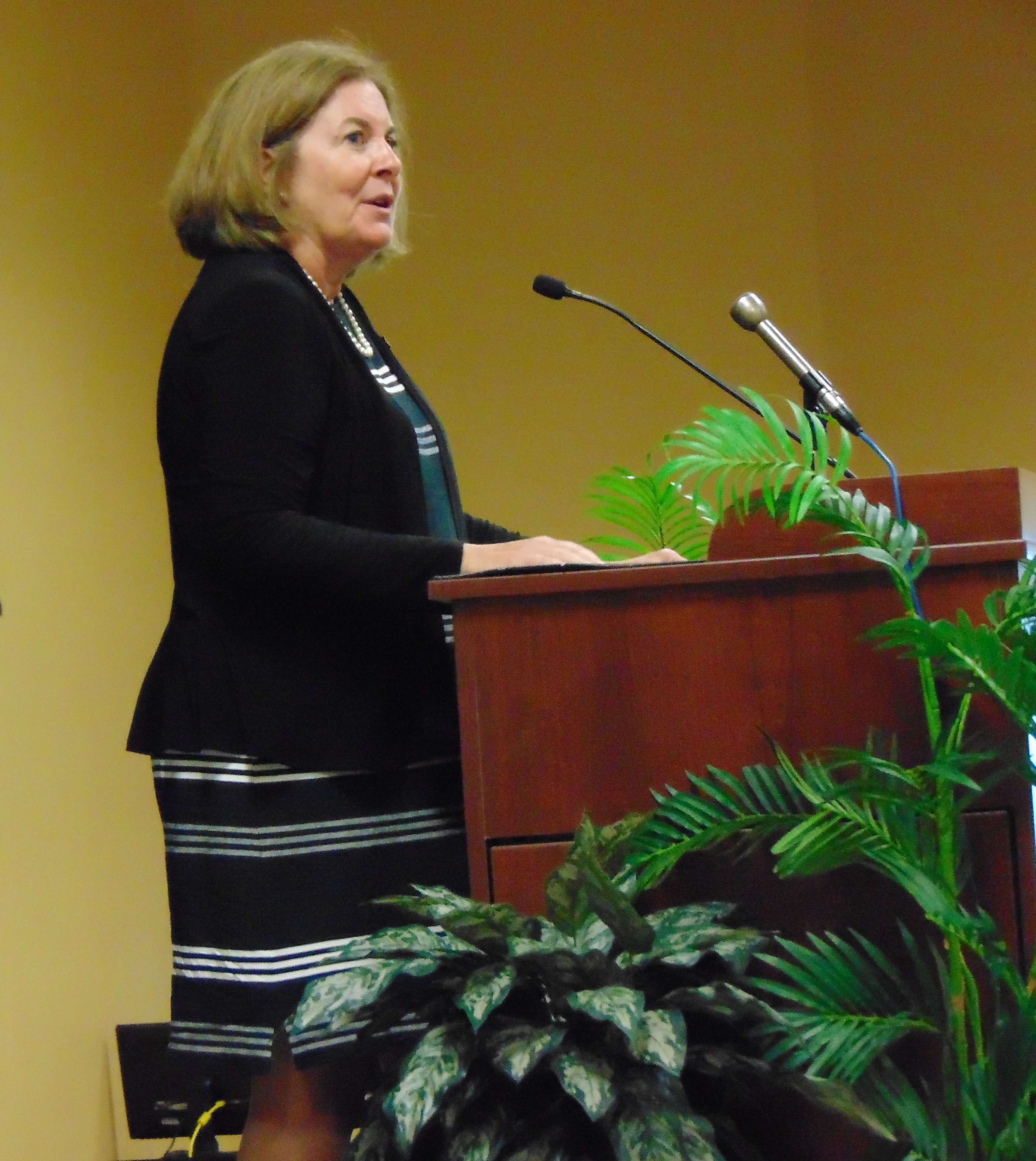 Then Kansas City Federal Reserve President Esther George delivers a speech at Missouri Western State University/file photo