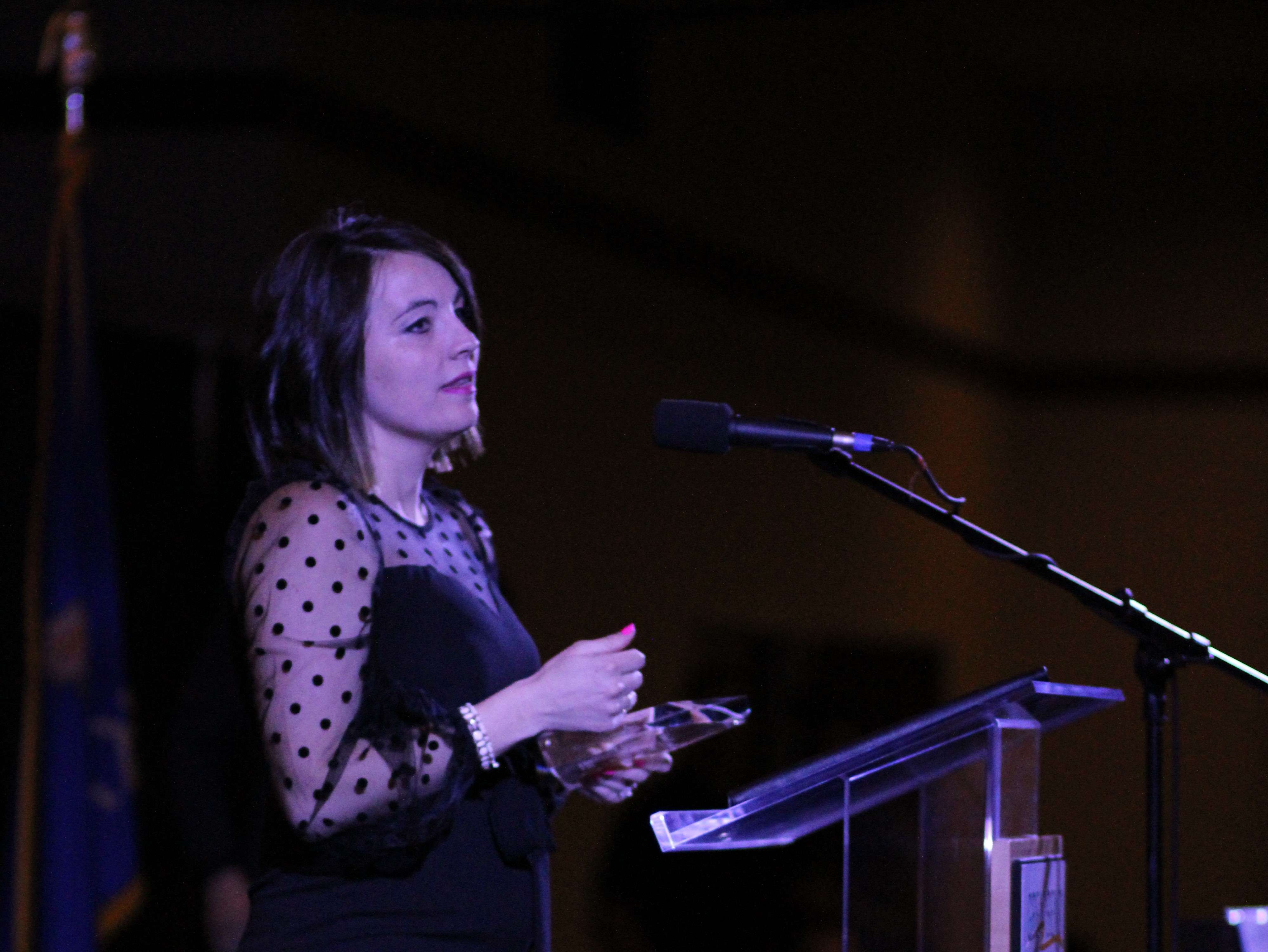 Great Bend Rec Aquatics Director Megan Hammeke at a previous Chamber Banquet