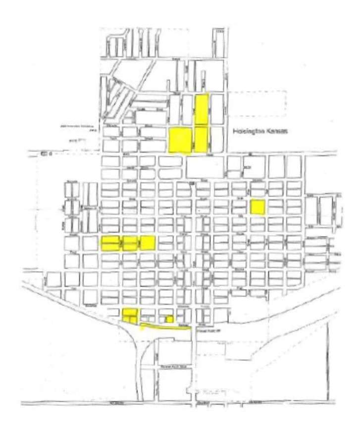 The areas in yellow will not be impacted by the planned electrical outage on March 17 in Hoisington.