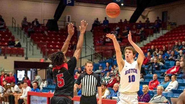 Jayden Garrison and the Blue Dragon men's basketball team play host to the Northwest Tech in the opening round of the Region VI Tournament at 2 p.m. on Saturday at the Sports Arena. (Andrew Carpenter/Blue Dragon Sports Information)<br>