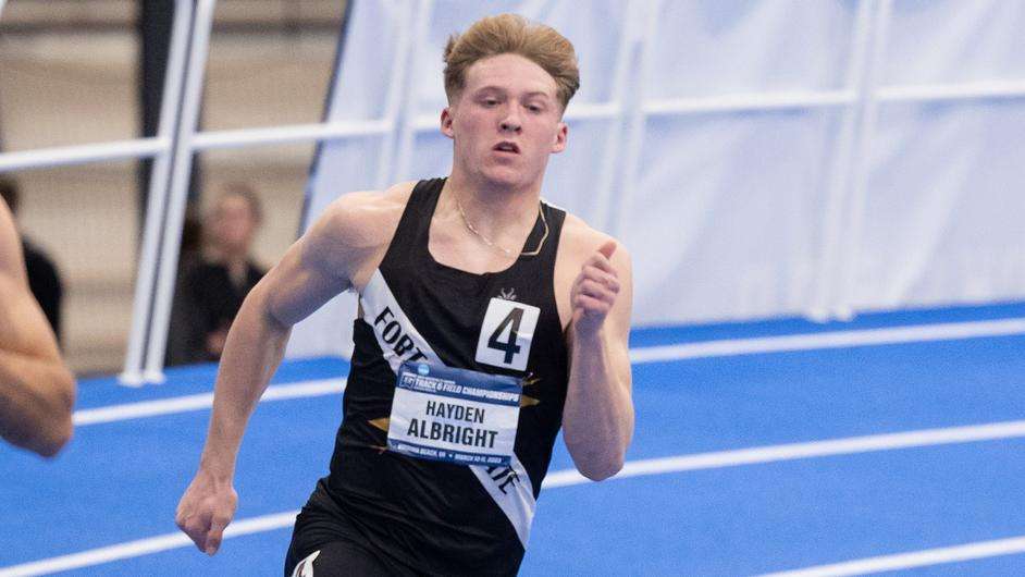 Fort Hays State sophomore Hayden Albright runs the 400 meter dash at the NCAA Division II Indoor National Championships on Saturday, March 11, 2023 in Virginia Beach, va. (FHSU Athletics photo/Madison Shapland)