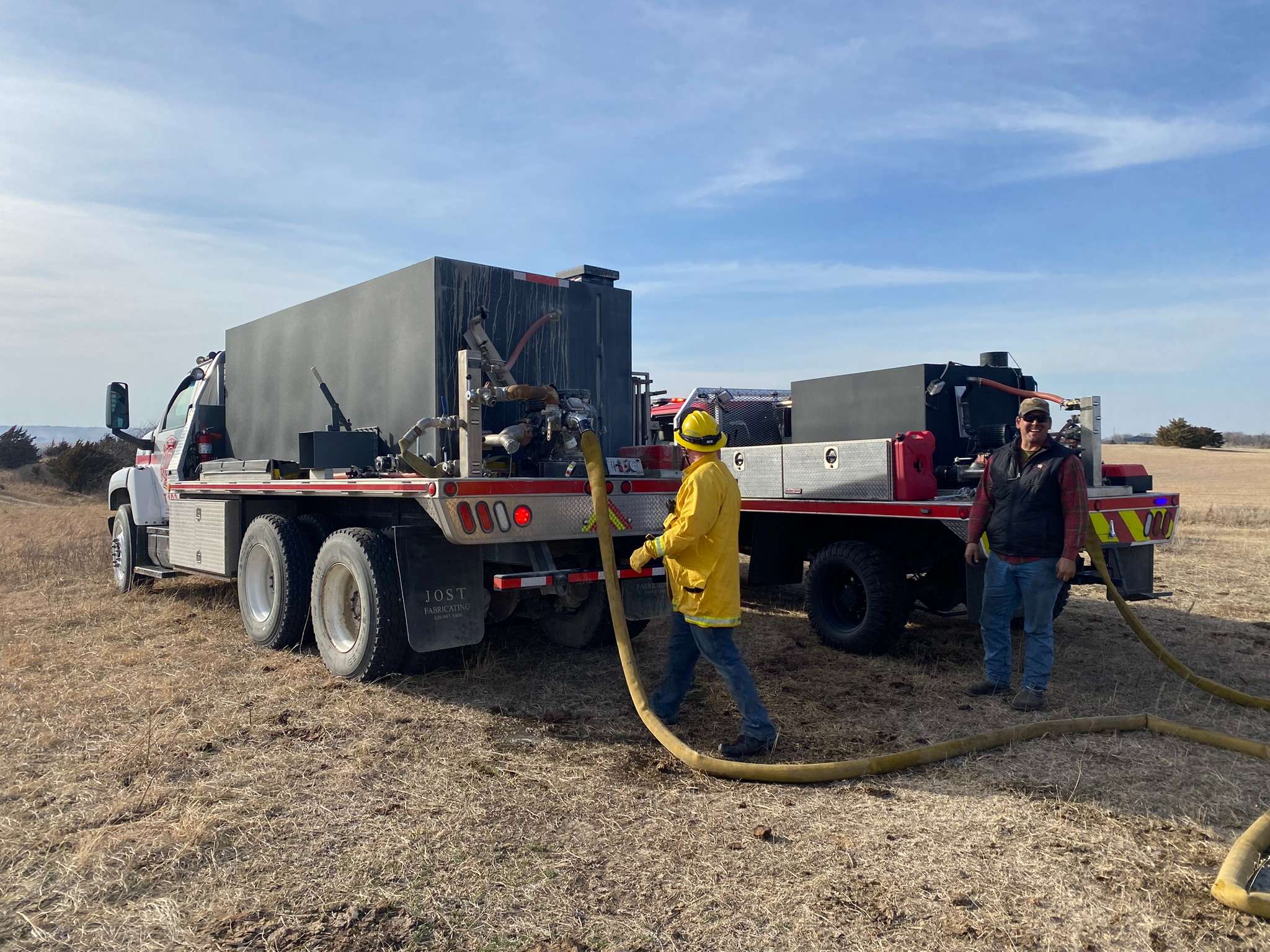 Riley County Fire Brush truck refilling with water, photo by Becky Goff