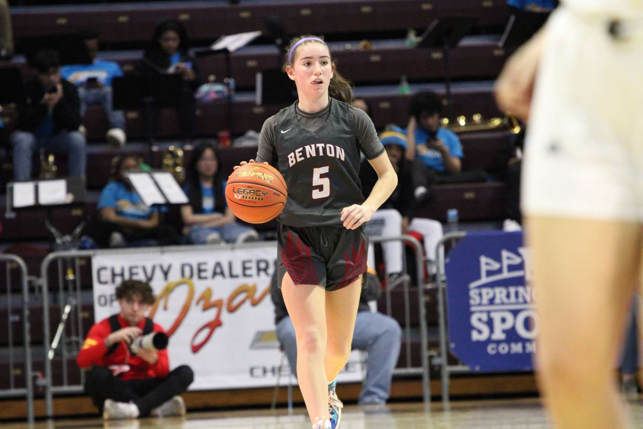 Eliana Arambula brings the ball up the floor during Benton's game against Central Park Hills in Class 4 state semifinals in Springfield Thursday. Photo by Clifton Grooms.