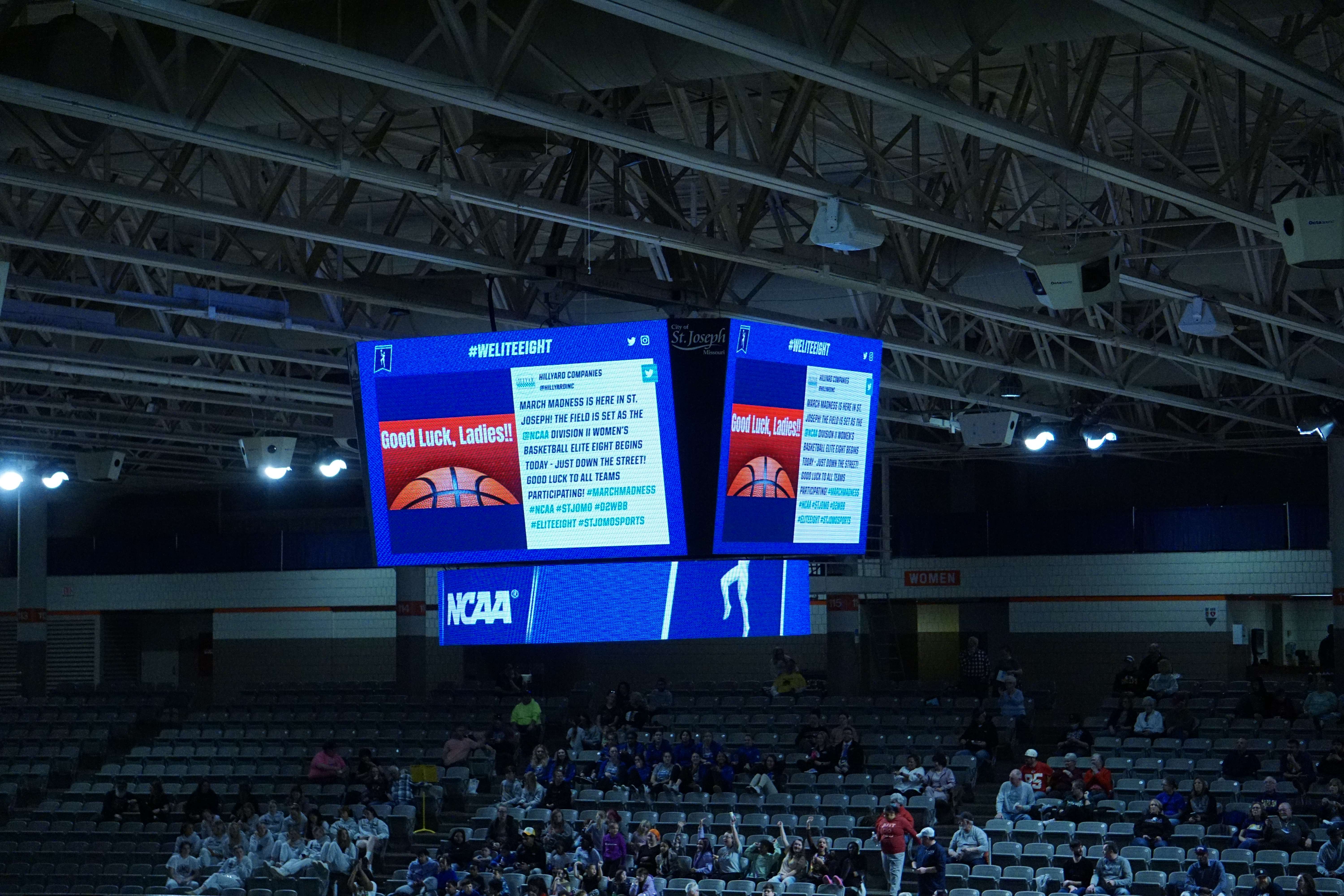 A new video scoreboard hangs at center court in the Civic Arena/ Photo by Matt Pike