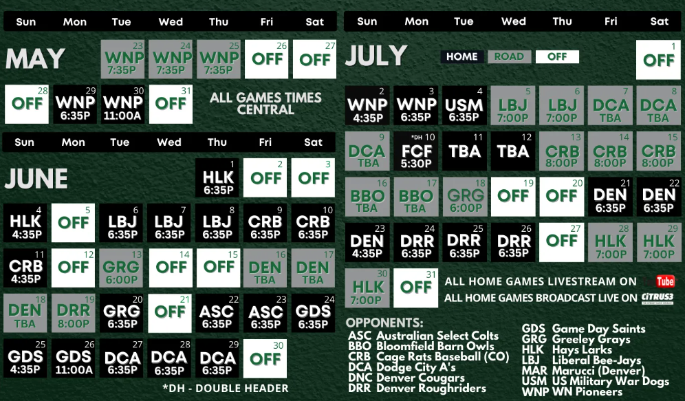 Plainsmen 2023 Schedule