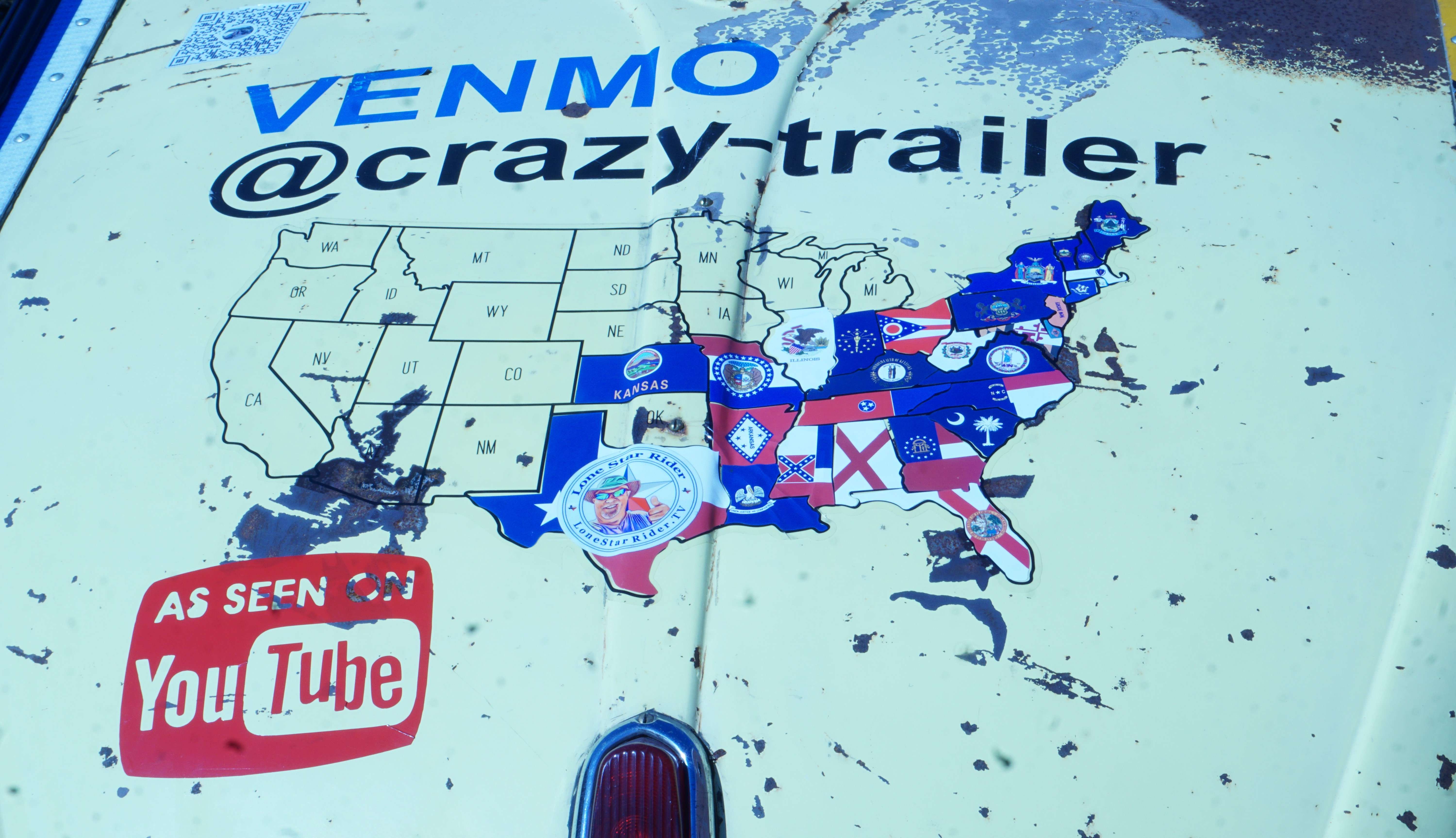 A map of all the states, marked by the stickers, that David has traveled through on this journey/Photo by Matt Pike